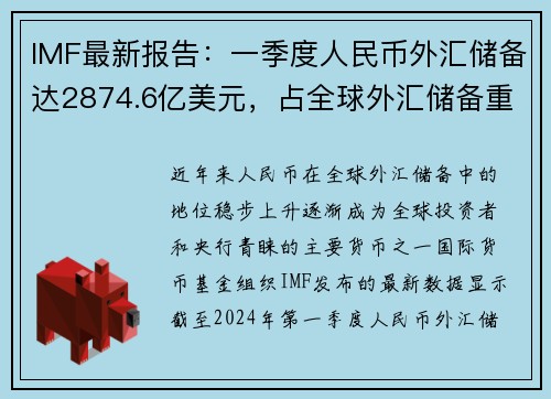 IMF最新报告：一季度人民币外汇储备达2874.6亿美元，占全球外汇储备重要份额