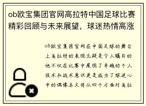ob欧宝集团官网高拉特中国足球比赛精彩回顾与未来展望，球迷热情高涨