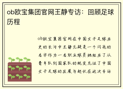 ob欧宝集团官网王静专访：回顾足球历程